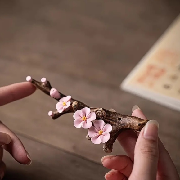 None Other - NEW! Hand Crafted Pretty Pink Ceramic Plum Blossom Stick Incense Burner!